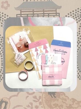 🎉 pink abstract kawaii aesthetic stationery set for planning & junk journaling